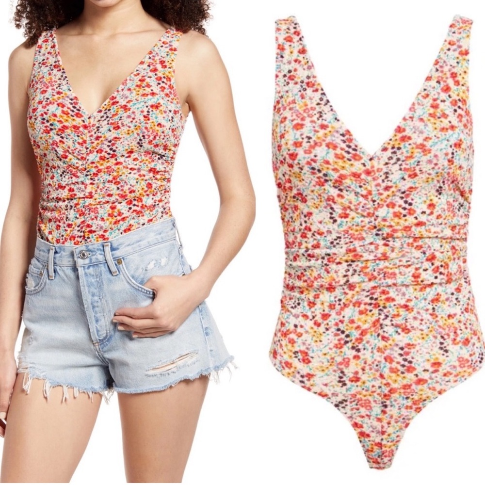 floral ruched bodysuit
